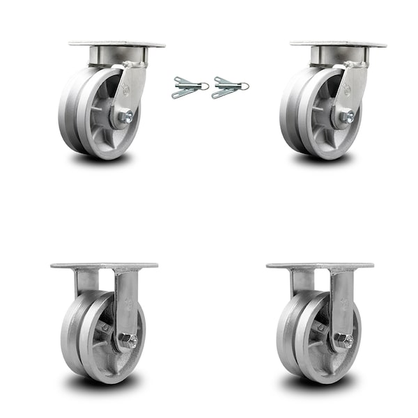 5 Inch Kingpinless V Groove Semi Steel Wheel Caster Swivel Locks 2 Rigid, 2PK